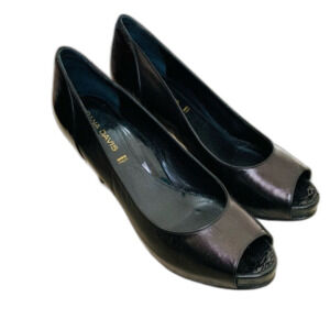 Dana Davis Black Peep Toe Leather Platform heels size 9.5